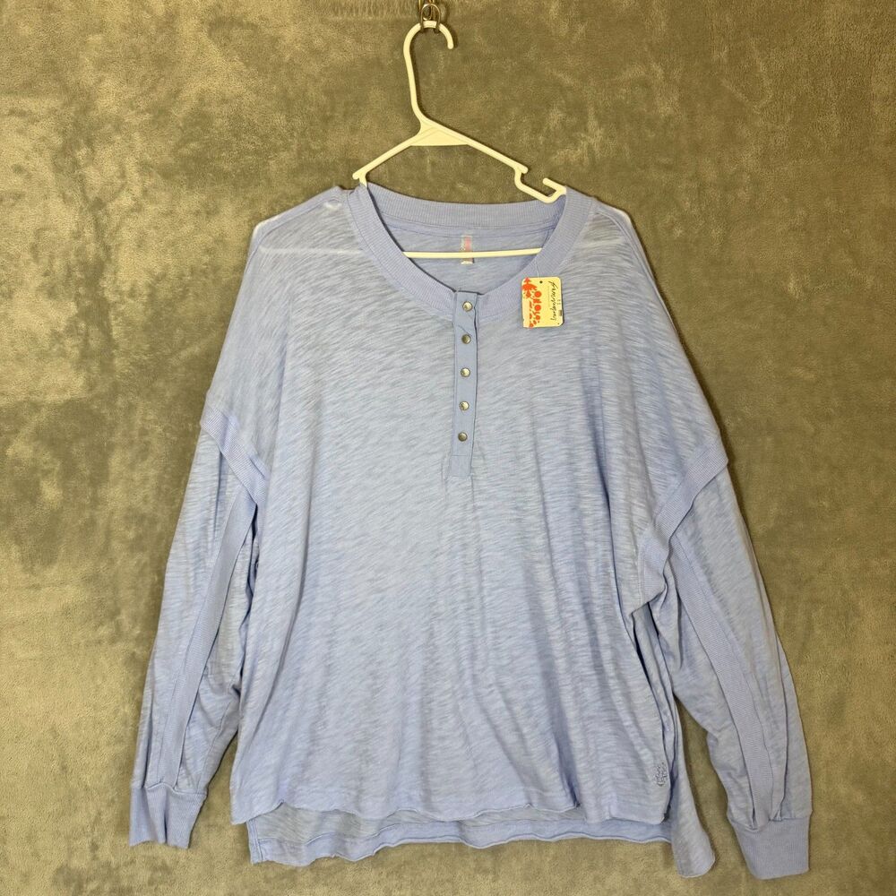NWT Free People Movement One Up Long Sleeve Shirt XS Blue Henley Oversize